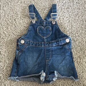 Denim Heart-Embroidered Kids short Overalls
